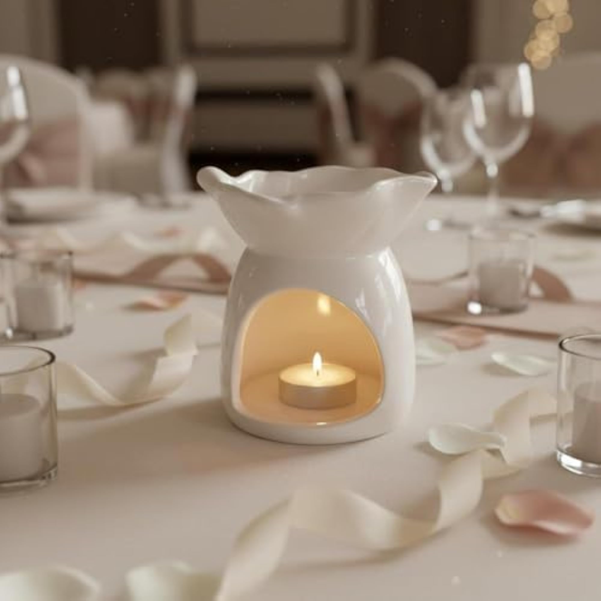 Modern Design Ceramic Tealight Warmer, White